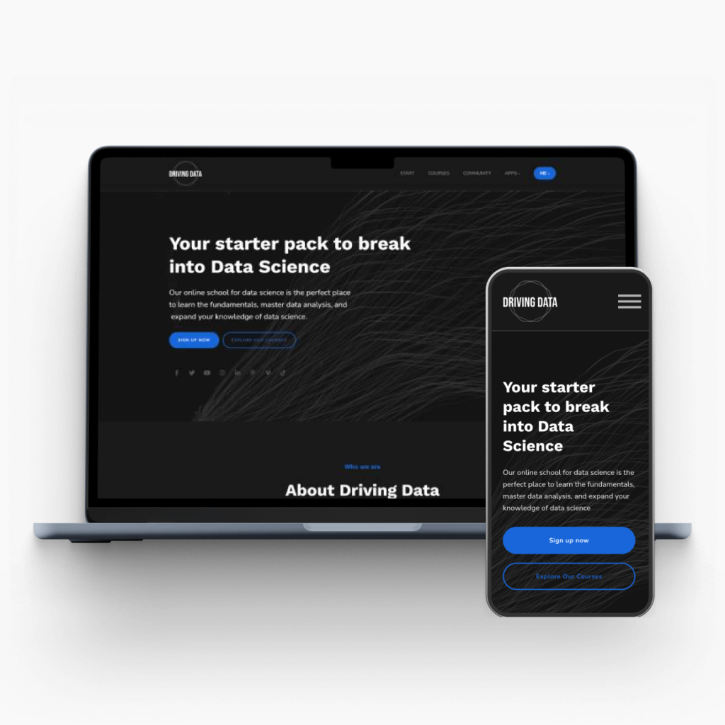 Data Science course displayed on laptop and mobile in responsive design