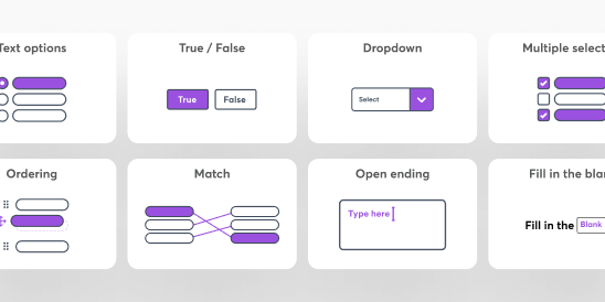16 diverse question types including multiple choice, short answer, and media questions.