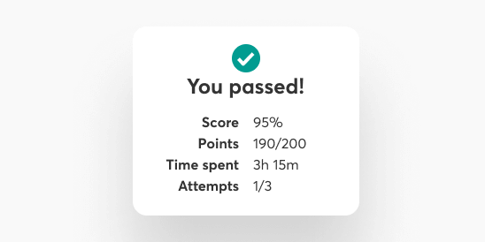 Customizable assessment summary screen showing results and feedback presentation.