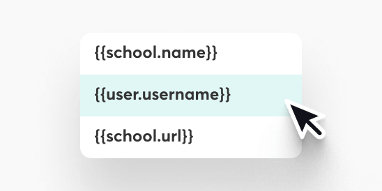 Assessment personalization using variables like user name and exam scores.