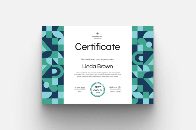 Certificate design mockup representing course completion.