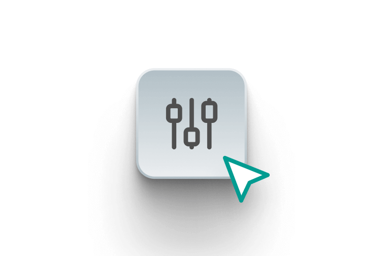Slider controls icon with a cursor pointer, representing compliance settings.