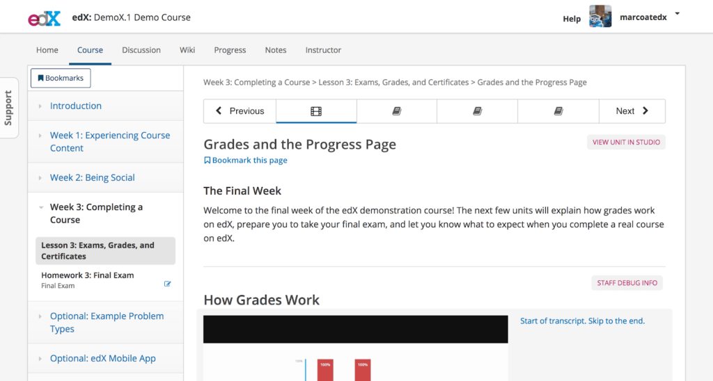 A screenshot showing the EdX platform.