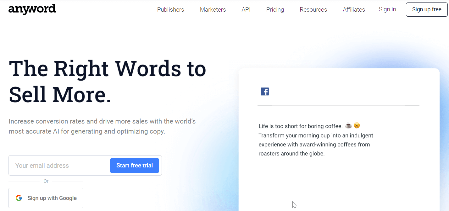 screenshot from Anyword