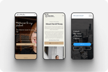 Three smartphones showing mobile learning screens and messages.