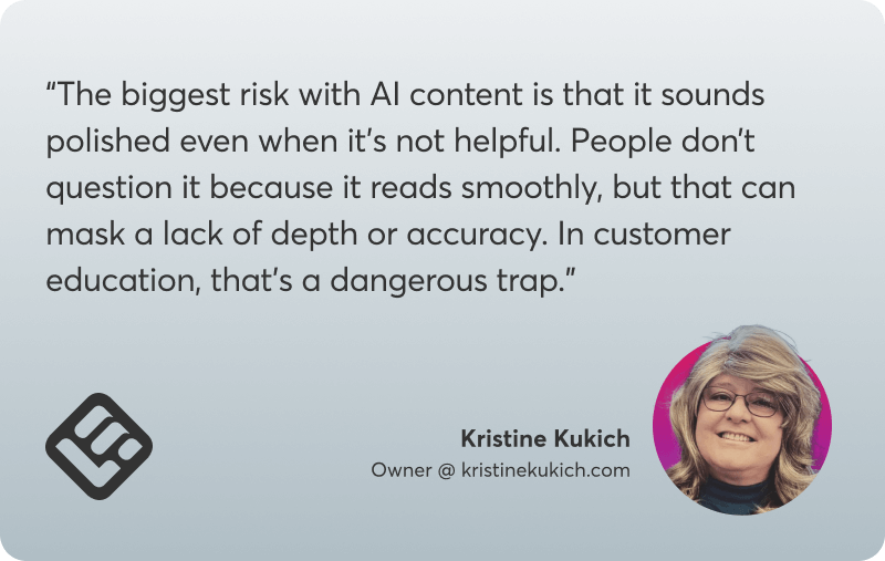 Quote about the risk of AI content in customer education