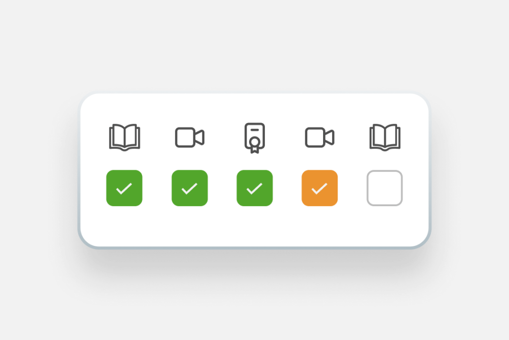 A screenshot showing different icons and checkboxes for metrics and chart types inside LearnWorlds platform.