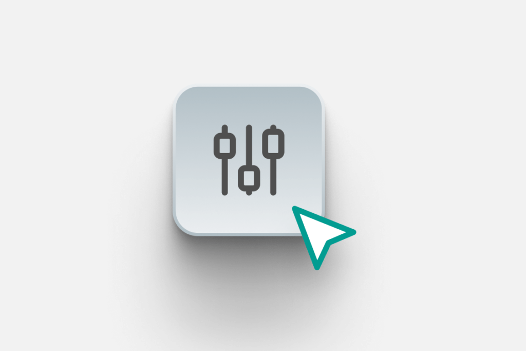 An image showing a settings icon button on a white background.