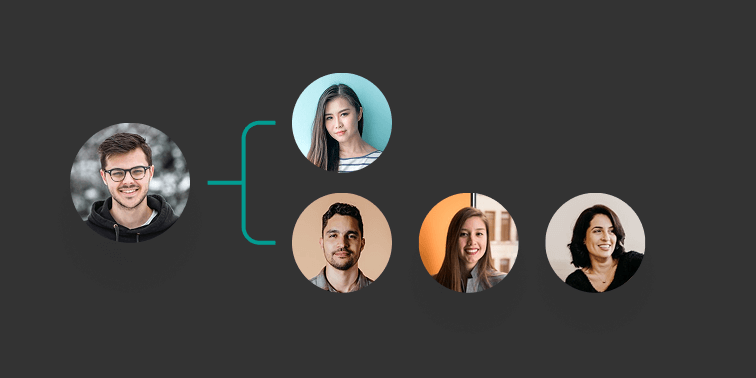 Coach and client profile avatars connected for 1:1 and group coaching.
