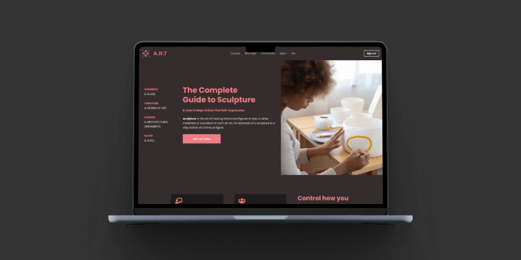 Branded learning portal interface with custom logo and colors.