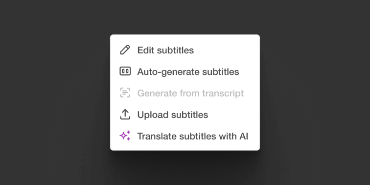 A menu list for editing / adding subtitles.