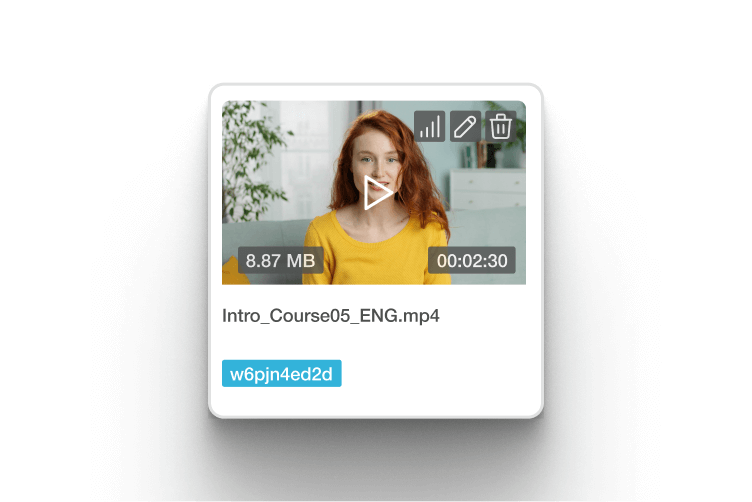 Video lesson player thumbnail with a presenter on screen.