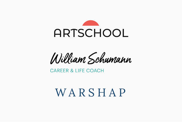 A collection of 3 online academy brands & logos on a white background.