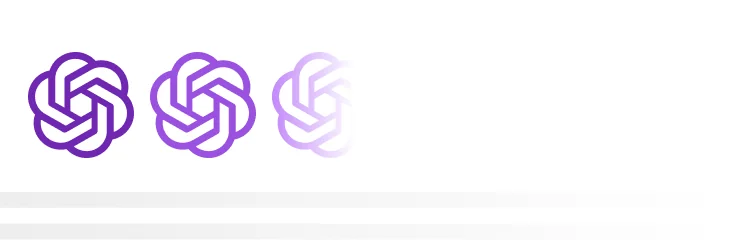 Three purple interlocking knot logos lined horizontally, each progressively lighter and more translucent toward the right, positioned on a white...