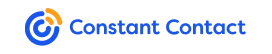 Blue circular icon with inner rings and an orange segmented arc sits left of the blue wordmark "Constant Contact", presented on a plain white...