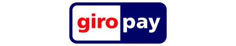 Giropay logo shown as a rounded two-panel rectangle: "giro" in red on a white left panel, "pay" in white on a dark-blue right panel. Text: "giropay".