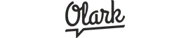 "Olark" wordmark in dark script type; letters connected; placed above a sweeping curved underline; centered on a plain white background.
