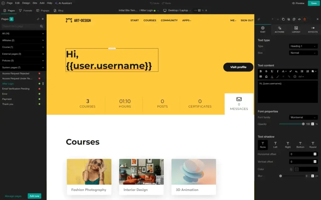 Website builder feature card for personalized UX featuring a customized page view in the editor.