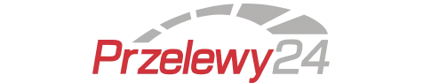 A red-and-gray "Przelewy24" logo (text: Przelewy24; red "Przelewy", gray "24") sits below a segmented gray semicircular arc on a white background.