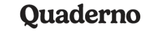 Wordmark "Quaderno" reads in dark serif type, centered and static on a plain white background.