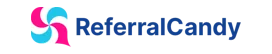 ReferralCandy logo: a multicolored pinwheel swirl (pink, teal, cyan) sits left of the blue wordmark "ReferralCandy" on a white background.