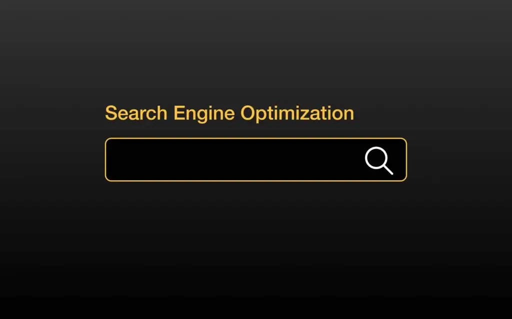 Website builder feature card for built-in SEO featuring a search bar graphic.