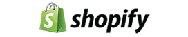 Green shopping bag with a white "S" tilts slightly and overlaps the left side of a lowercase black "shopify" wordmark on a white background.