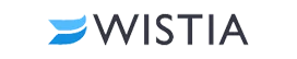 A blue stylized wing-shaped emblem sits left of the word "WISTIA" in dark-gray uppercase letters; both are centered on a plain white background.